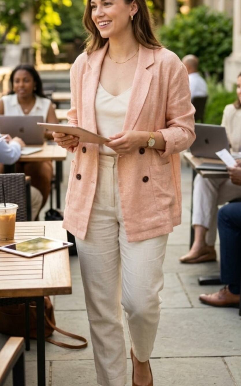 Amadi Peach Linen Blazer Small Double Breasted Shimmer Anthropologie
